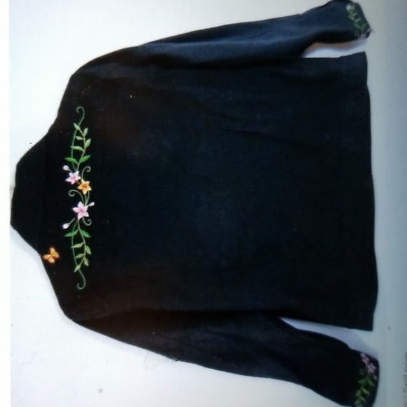 FANCY EMBROIDERED DESIGNER VICTOR COSTA BLACK DENIM JACKET M EUC - Picture 9 of 9